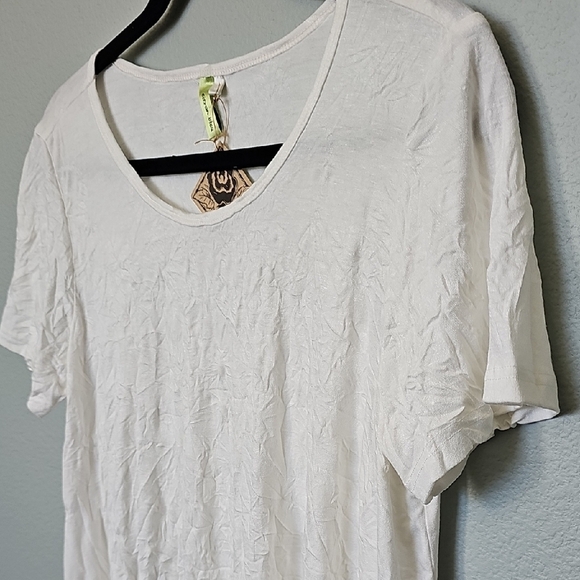 Citron Bleu White Textured Crinkle Casual Short Sleeve Top Medium - Picture 5 of 8